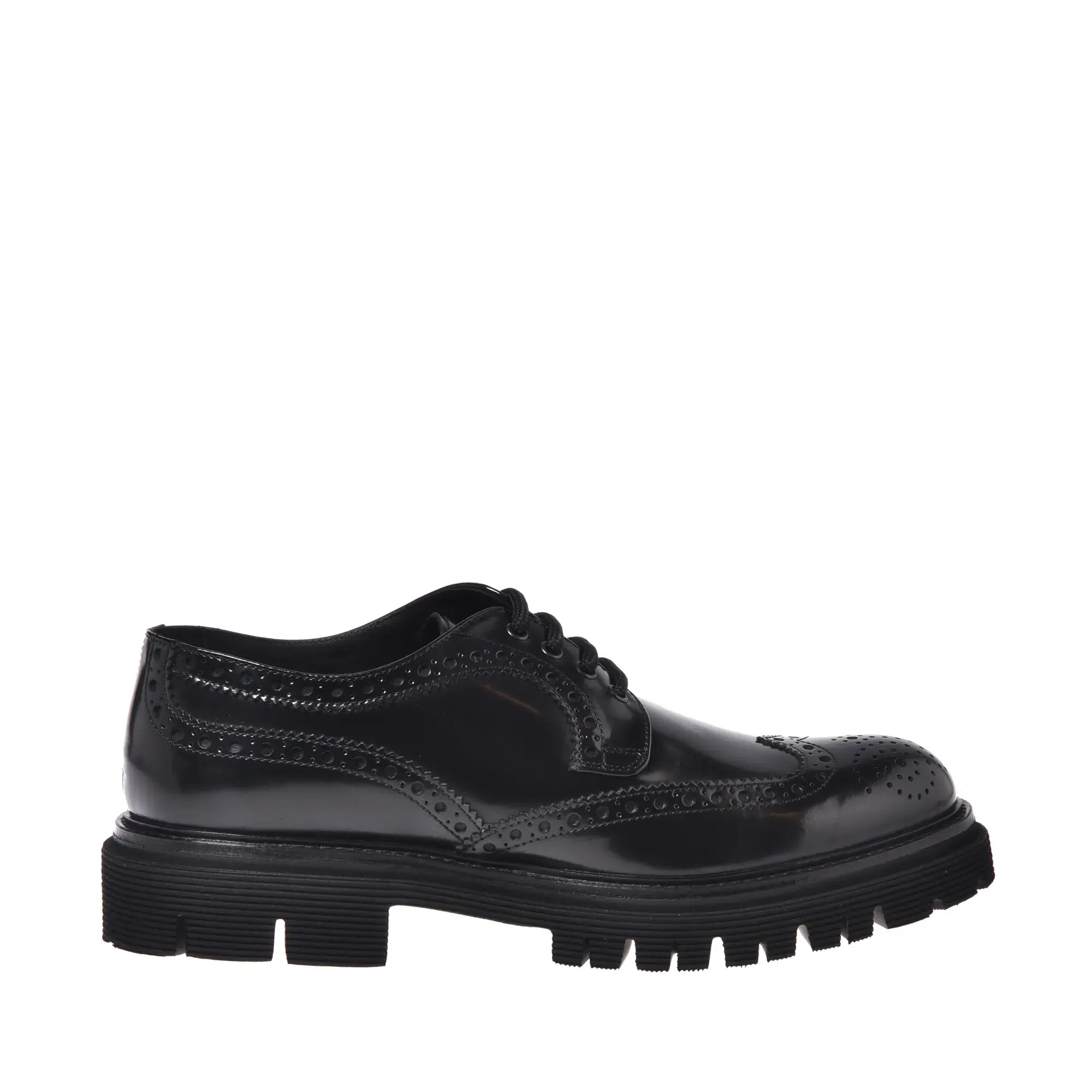 Schwarze Leder Wingtip Plateau Derby Schnürschuhe