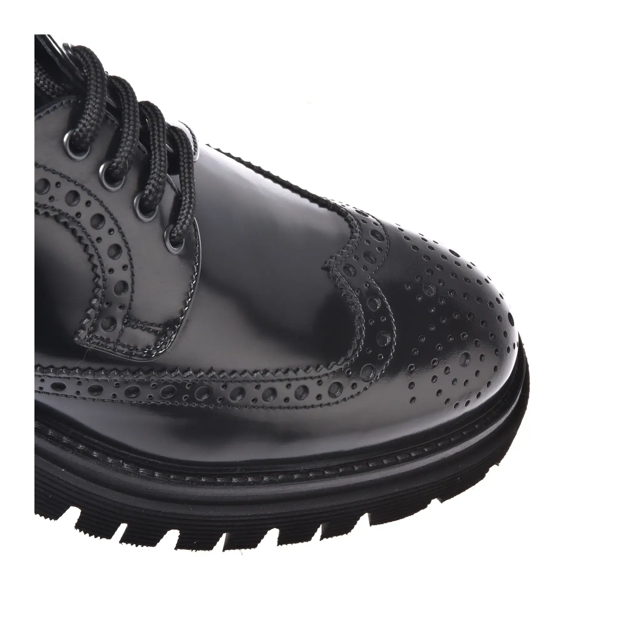 Schwarze Leder Wingtip Plateau Derby Schnürschuhe
