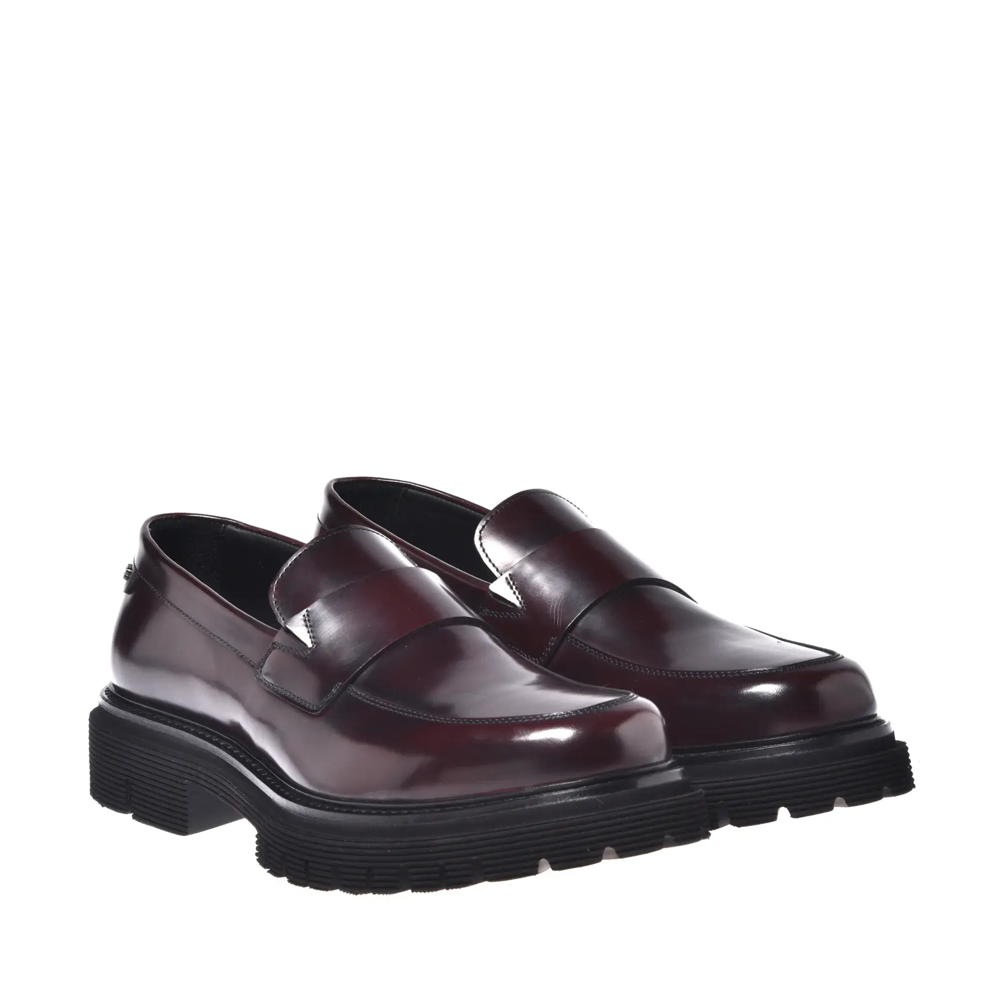 Burgunderfarbene Penny Loafers aus Leder mit Plateausohle