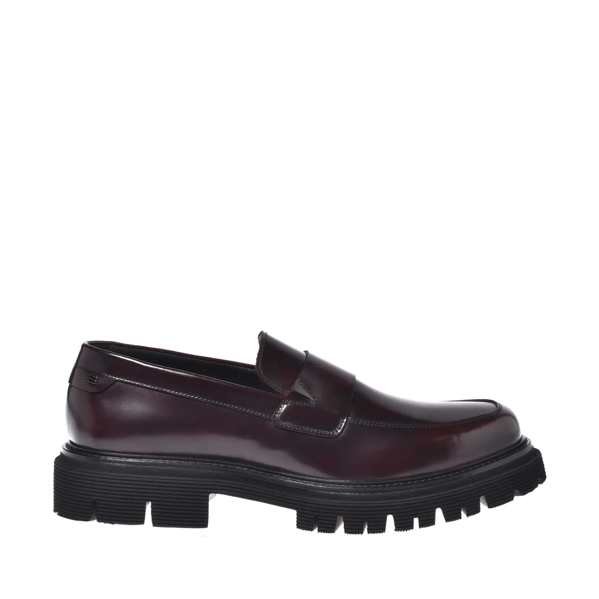 Burgunderfarbene Penny Loafers aus Leder mit Plateausohle