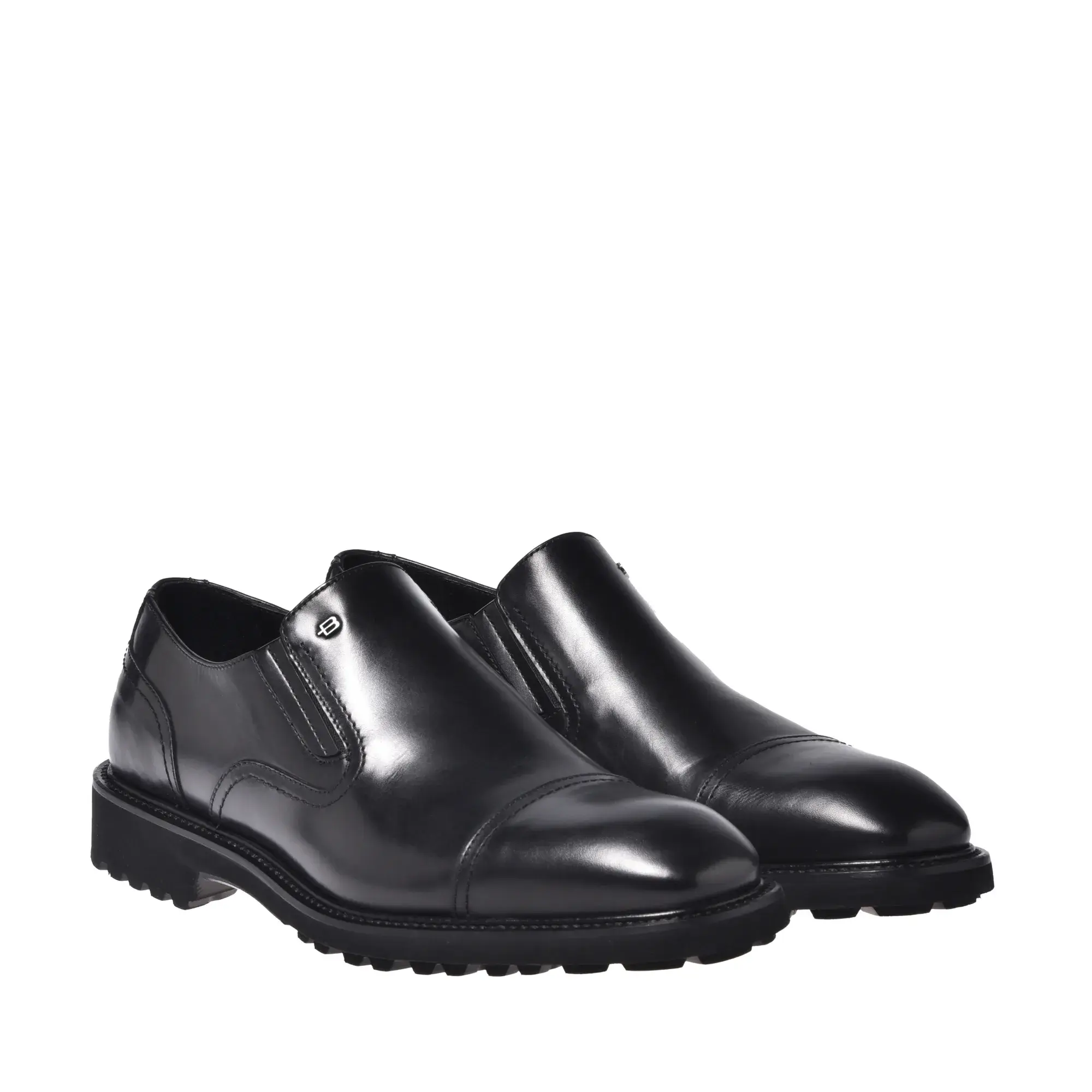 Schwarze Leder Slipper Halbschuhe