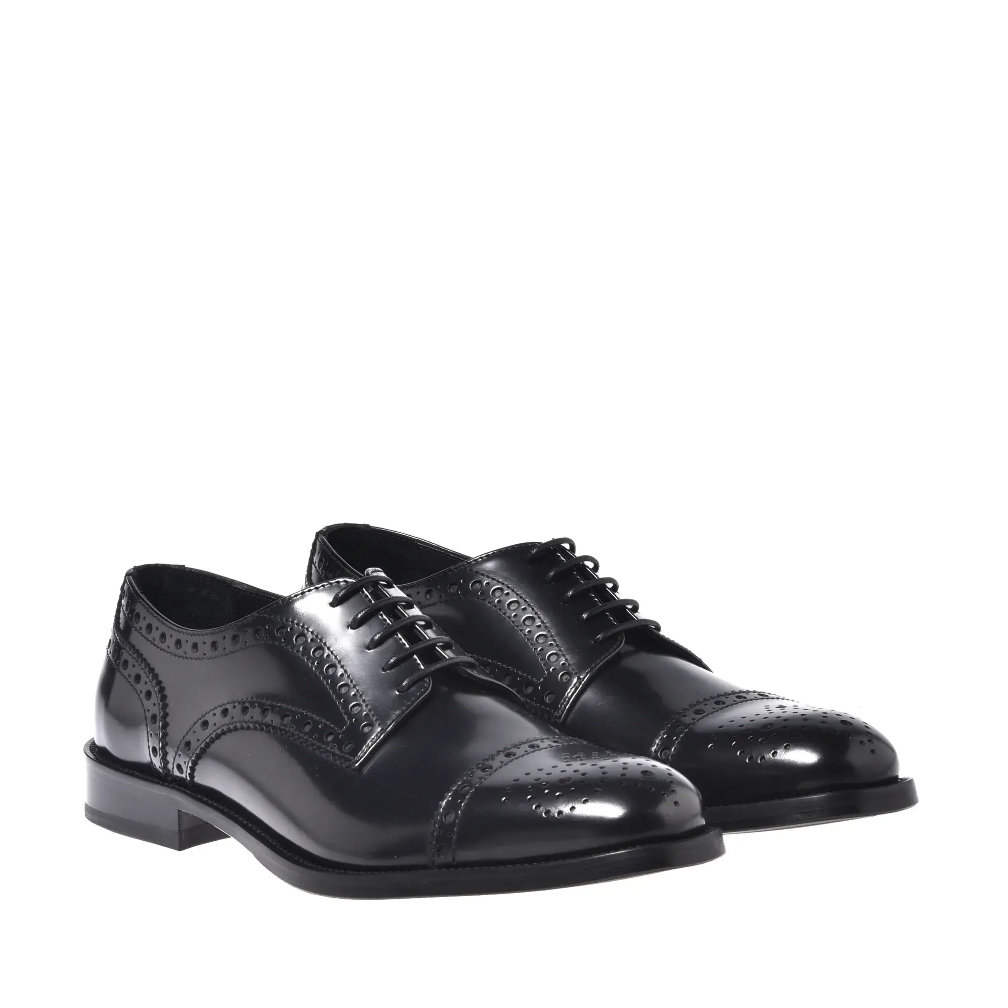 Schwarze Leder Oxford Schnürschuhe mit Flügelkappe
