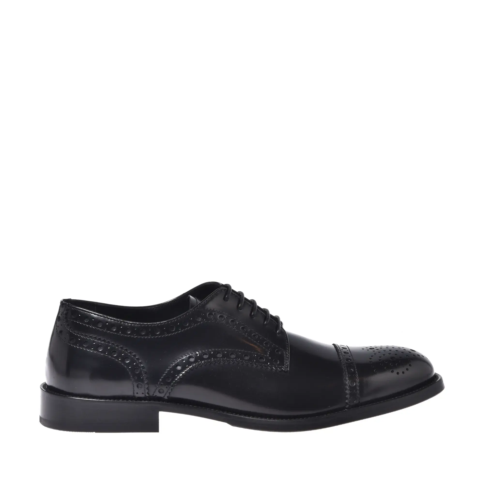 Schwarze Leder Oxford Schnürschuhe mit Flügelkappe