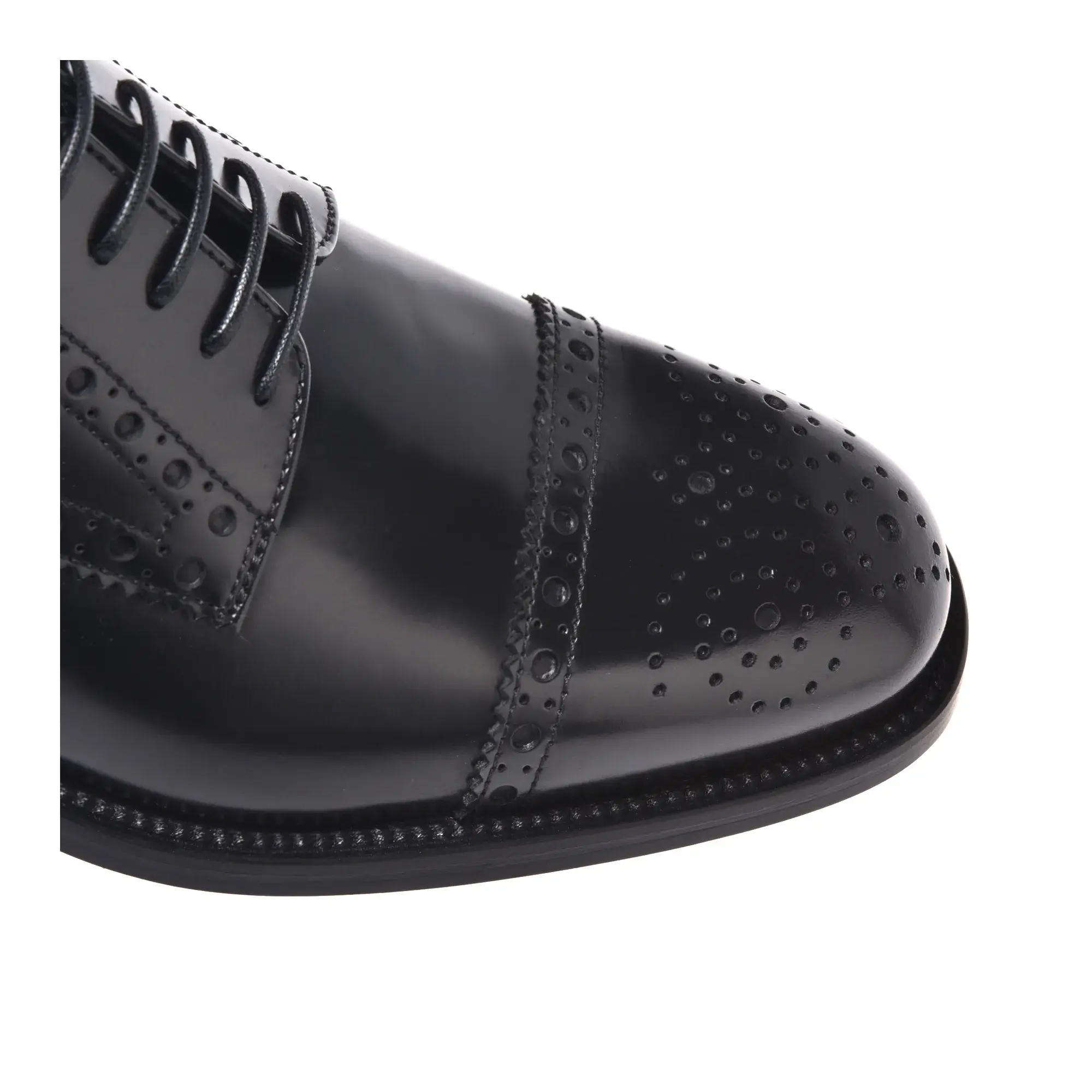 Schwarze Leder Oxford Schnürschuhe mit Flügelkappe
