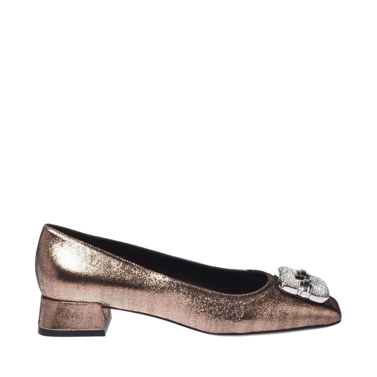 Metallic bronzefarbene Blockabsatz-Pumps