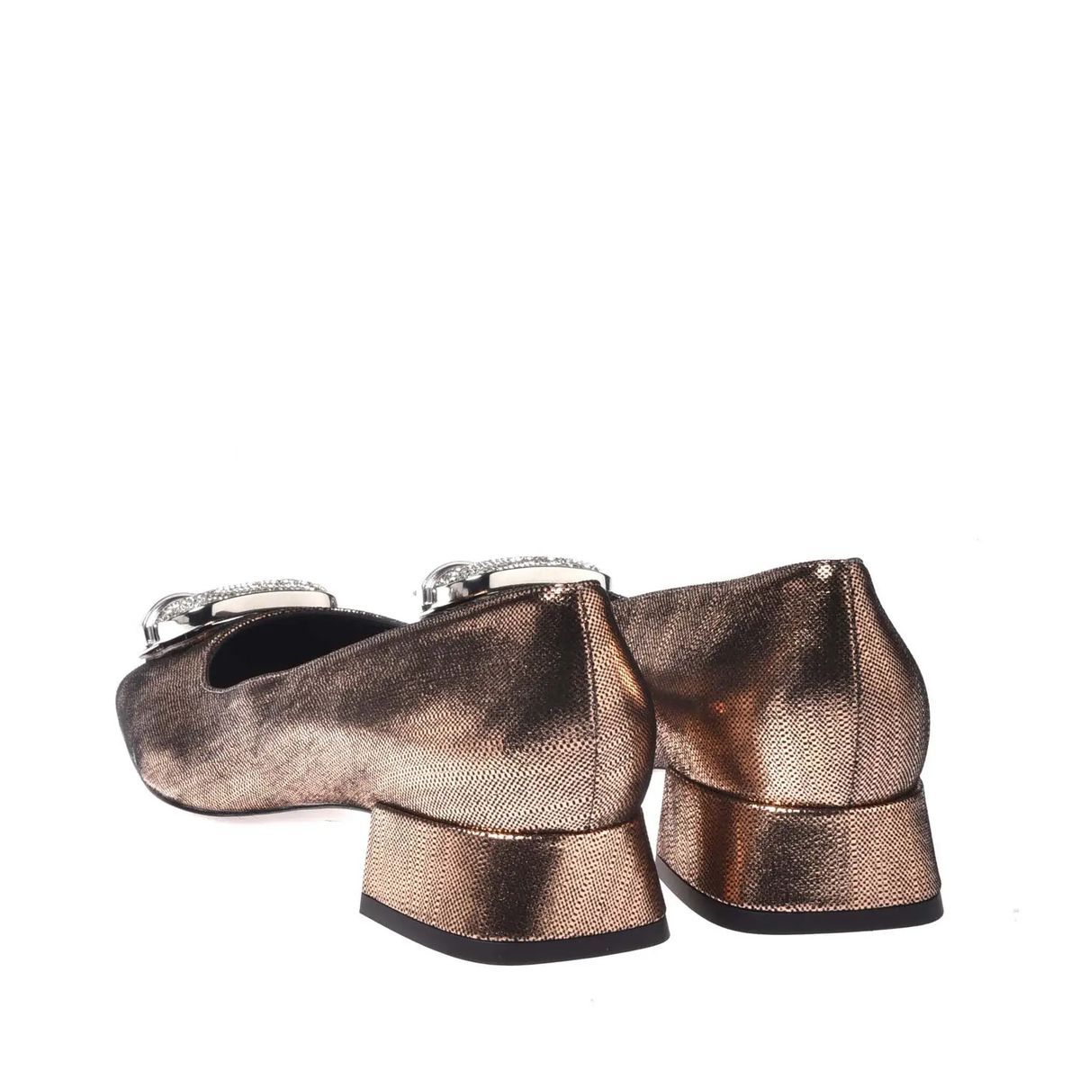 Metallic bronzefarbene Blockabsatz-Pumps