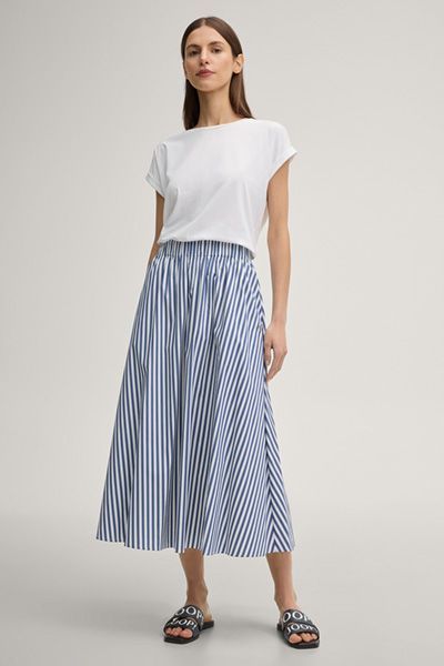 Joop! A-Linien-Midirock Blau-Weiß gestreift elastischer Bund