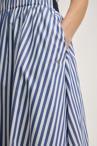 Joop! A-Linien-Midirock Blau-Weiß gestreift elastischer Bund