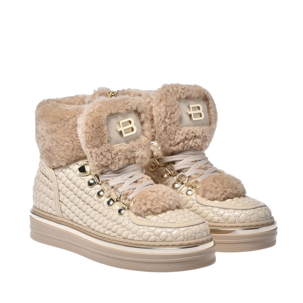 Gesteppte Kunstleder-Shearling-Stiefeletten