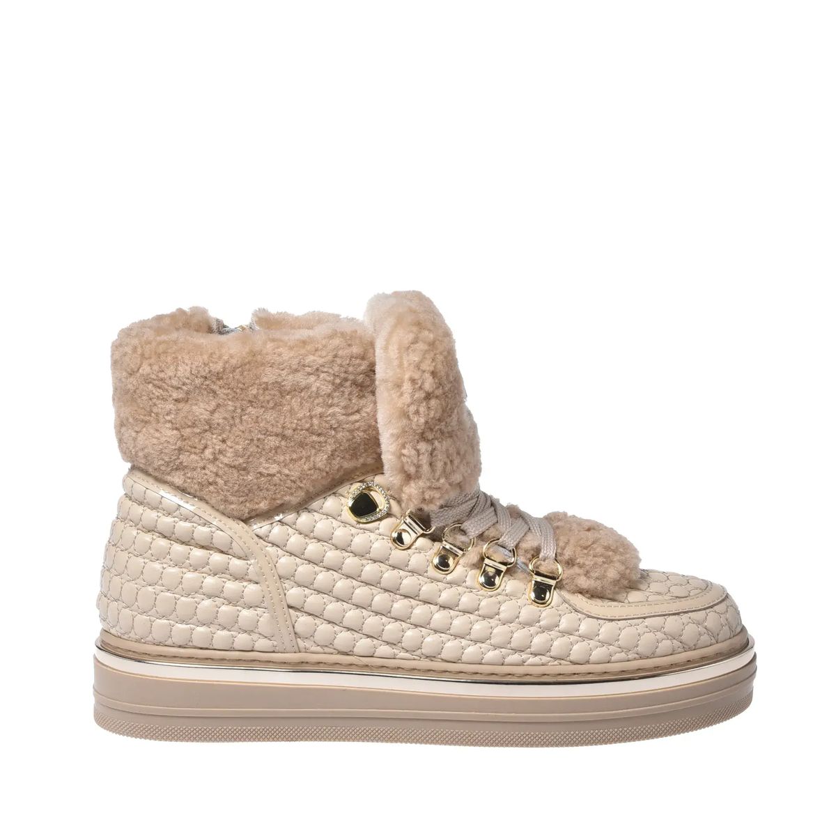 Gesteppte Kunstleder-Shearling-Stiefeletten