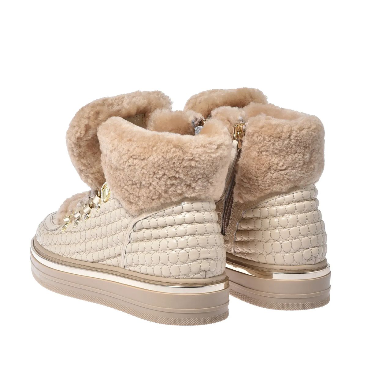 Gesteppte Kunstleder-Shearling-Stiefeletten