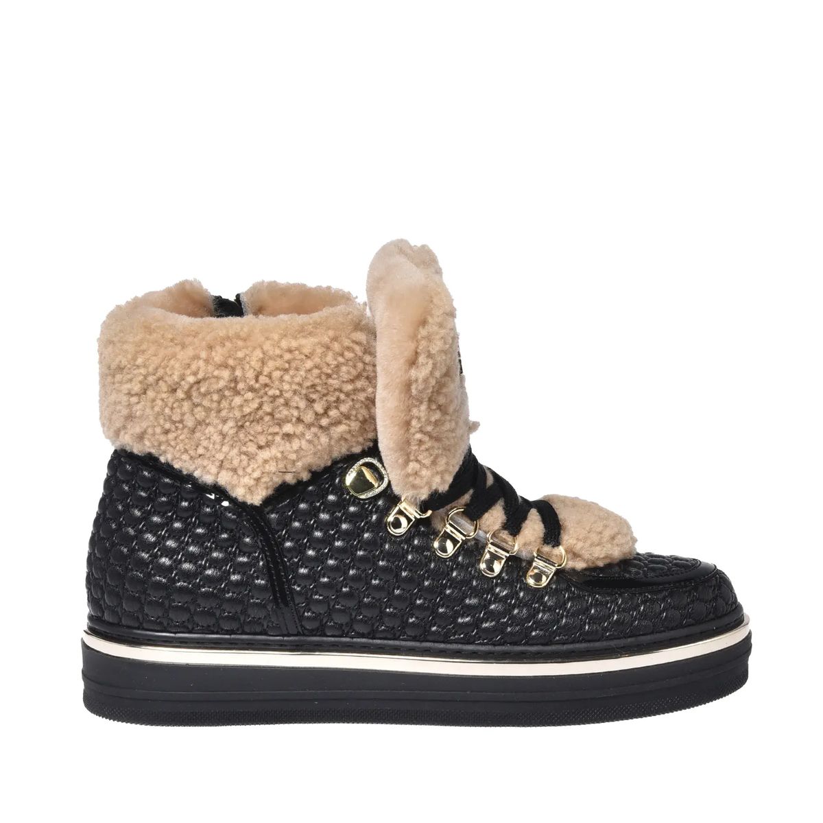 Sneakers aus gestepptem Leder mit Shearling-Akzent