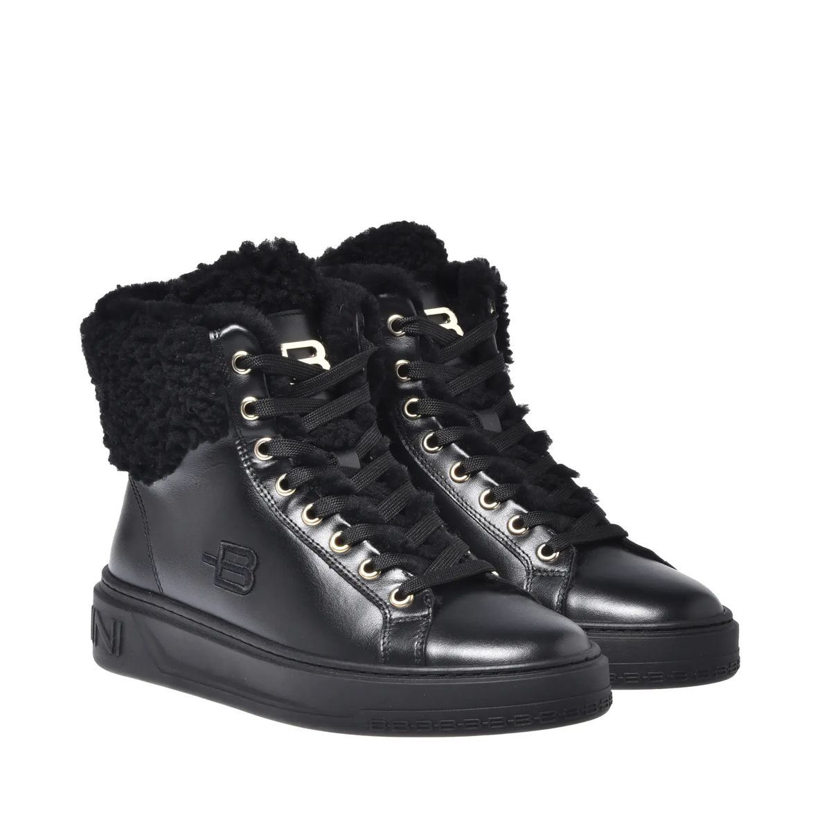 Schwarze Leder High-Top Sneaker