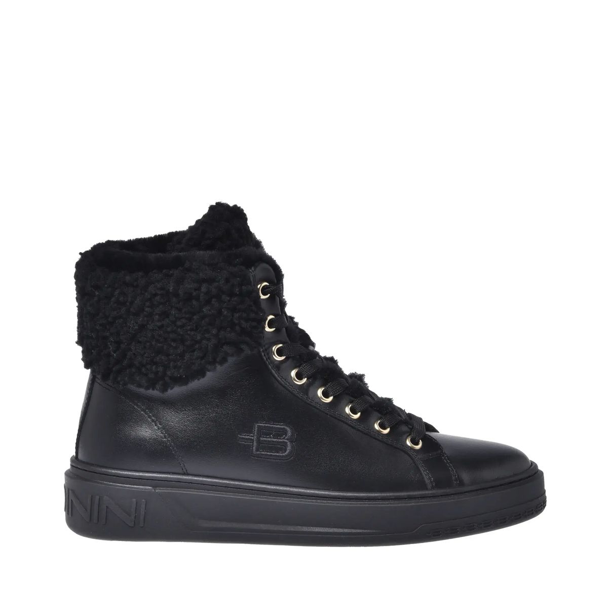Schwarze Leder High-Top Sneaker