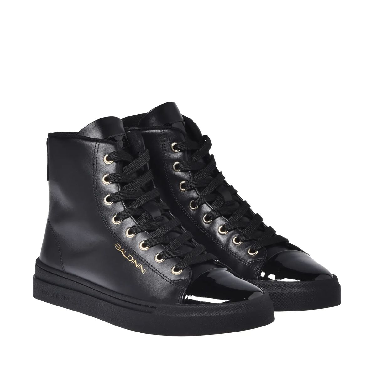 Schwarzer Leder High-Top Mode Sneaker
