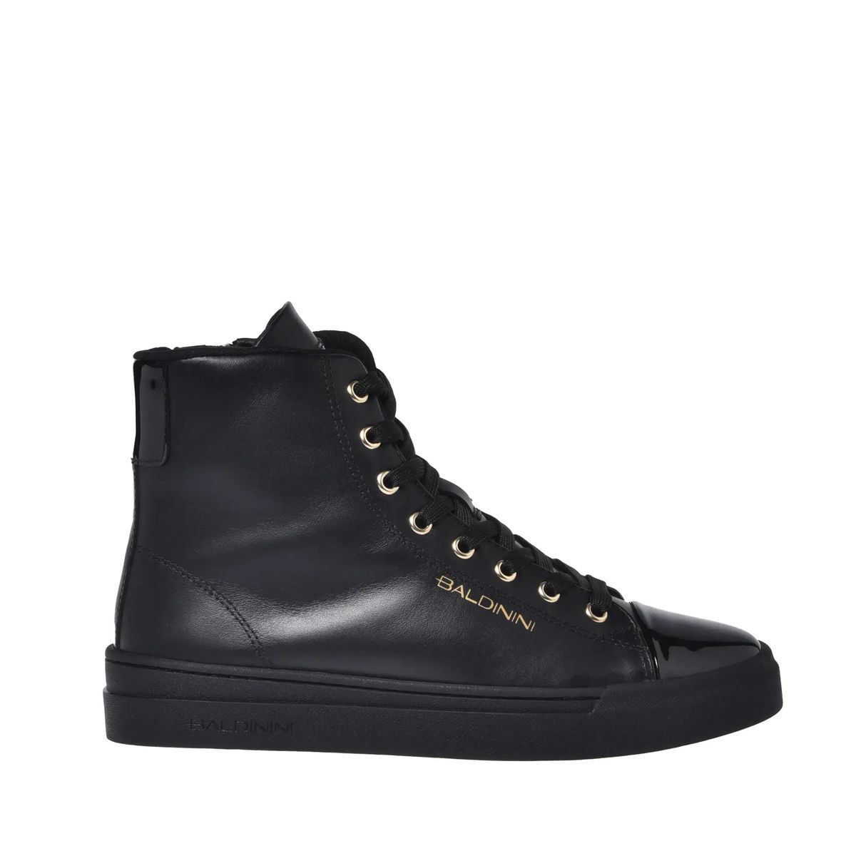 Schwarzer Leder High-Top Mode Sneaker