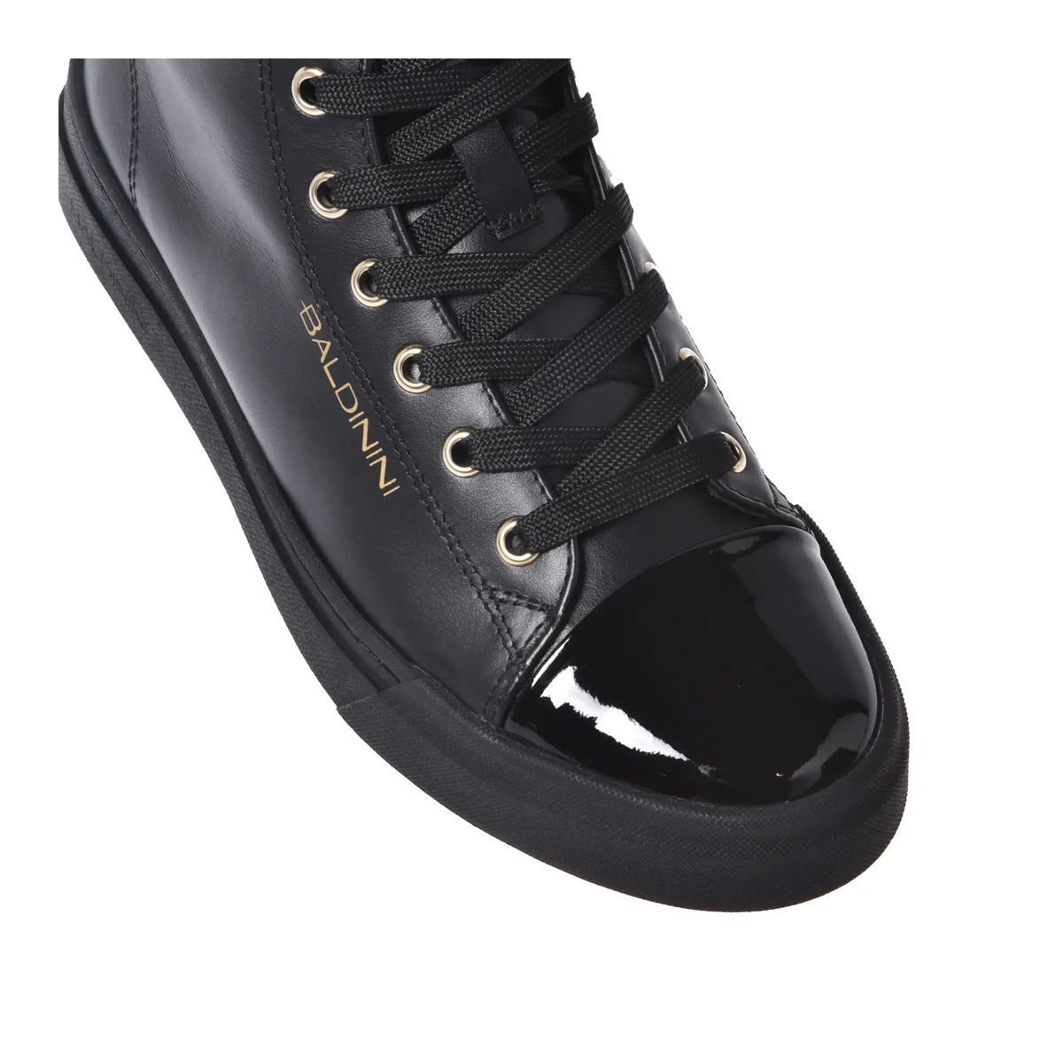 Schwarzer Leder High-Top Mode Sneaker