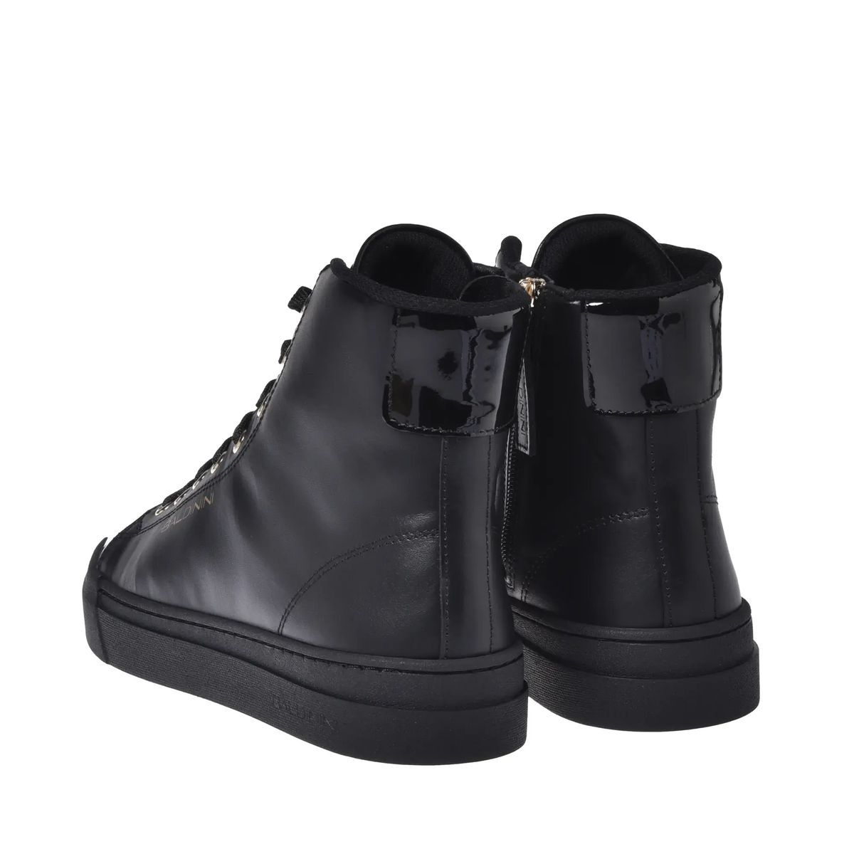 Schwarzer Leder High-Top Mode Sneaker