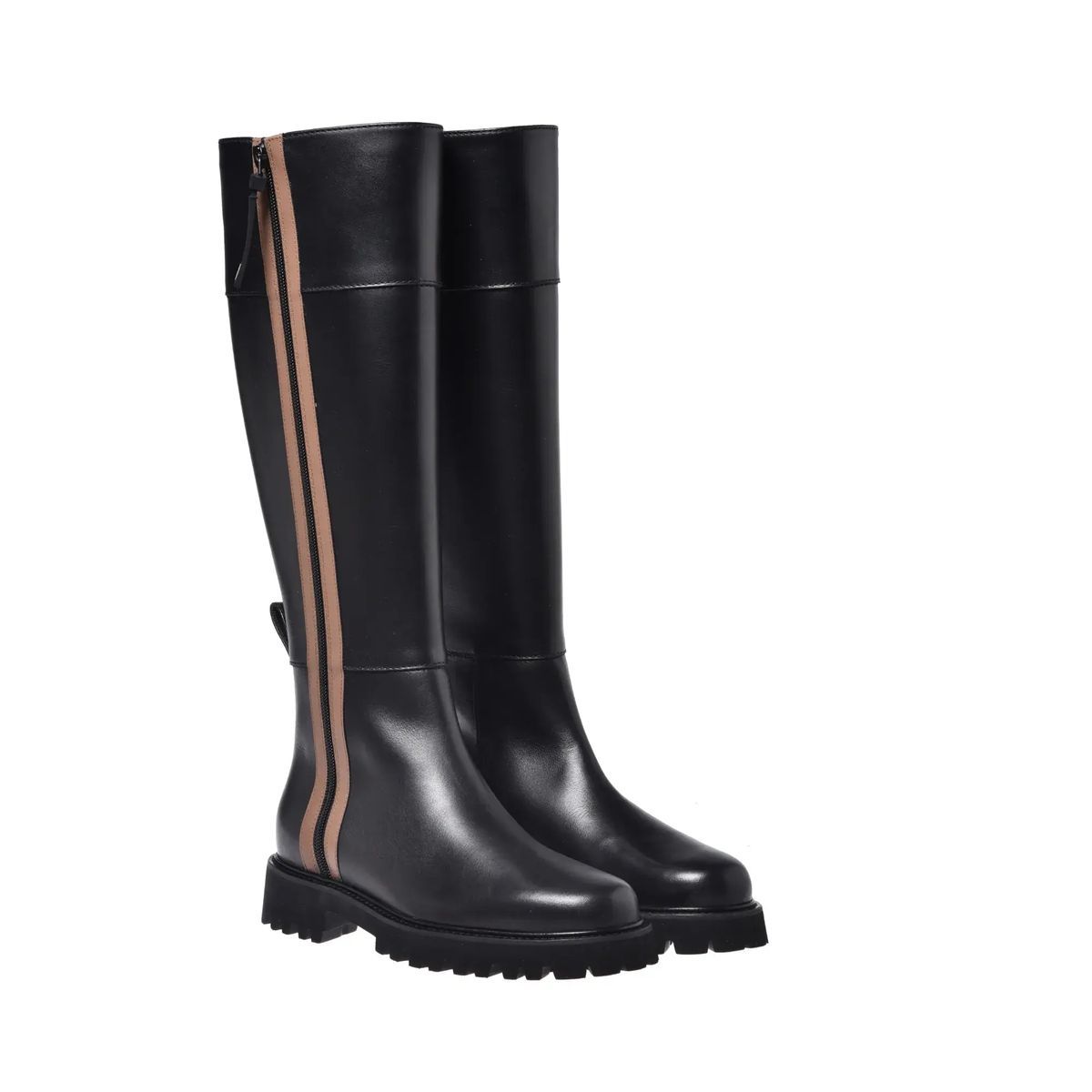 Schwarze Kniehohe Reitstiefel aus Leder