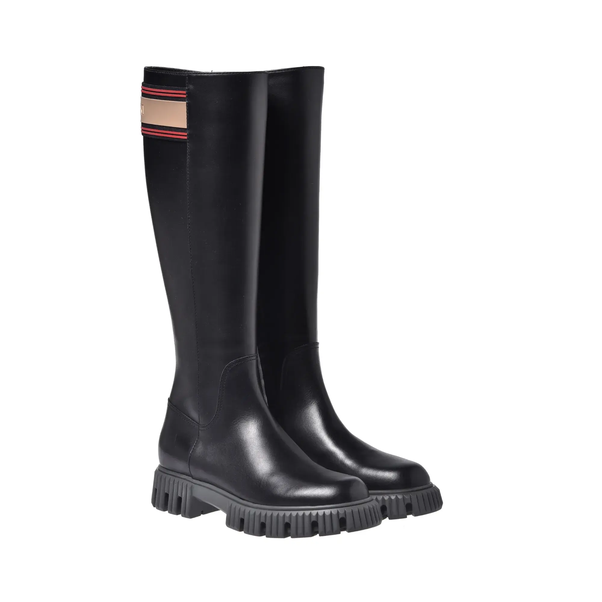 Schwarze kniehohe Lederstiefel