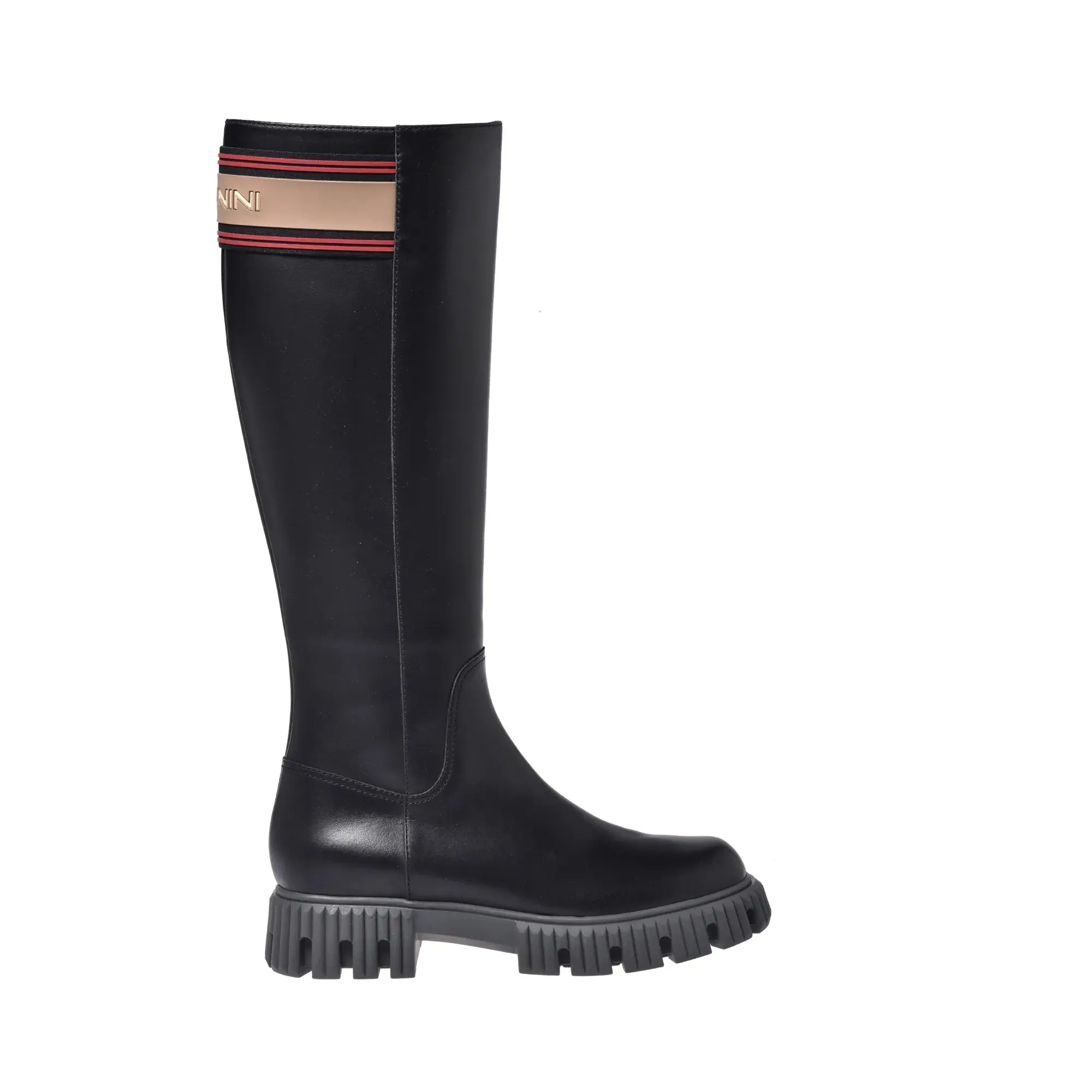 Schwarze kniehohe Lederstiefel