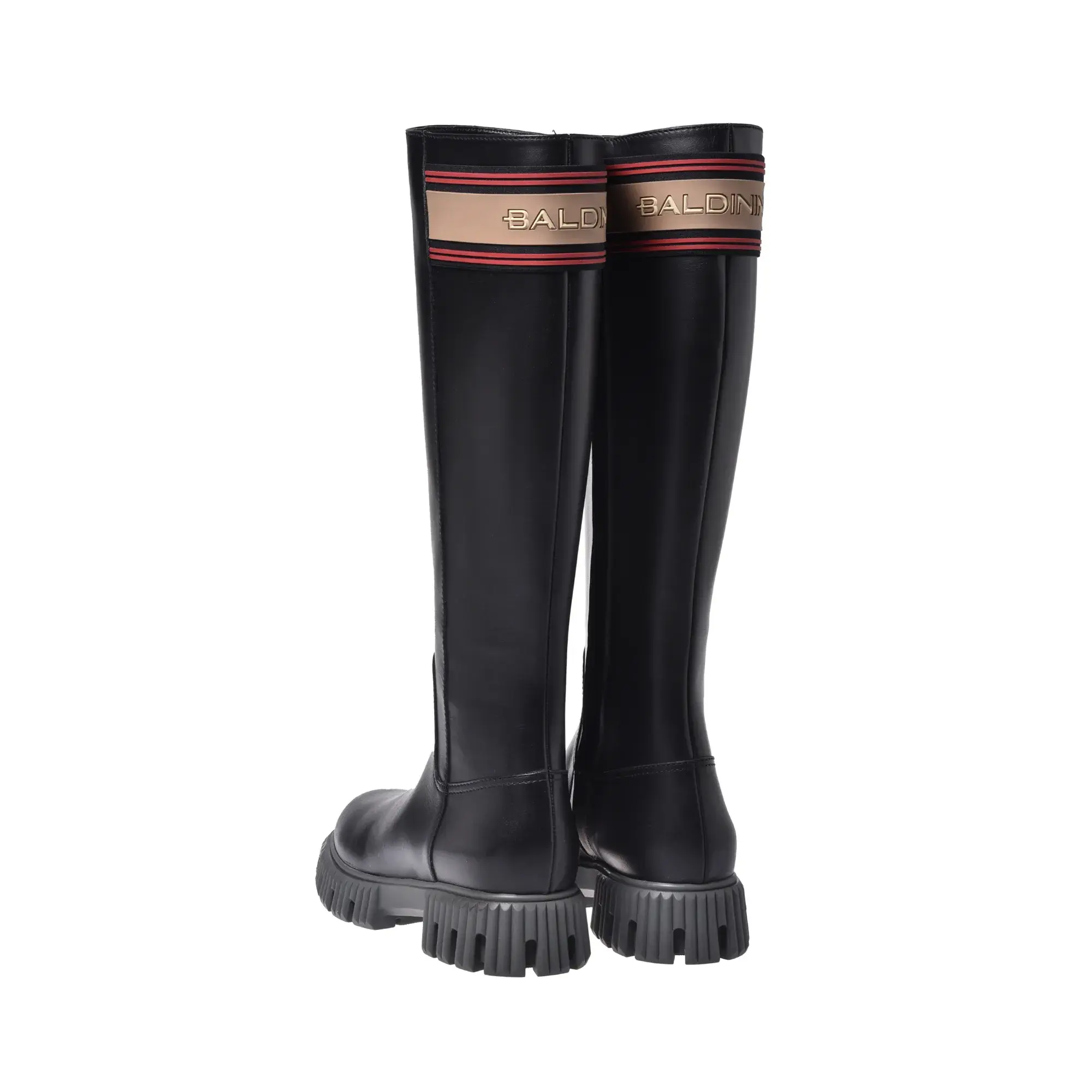 Schwarze kniehohe Lederstiefel