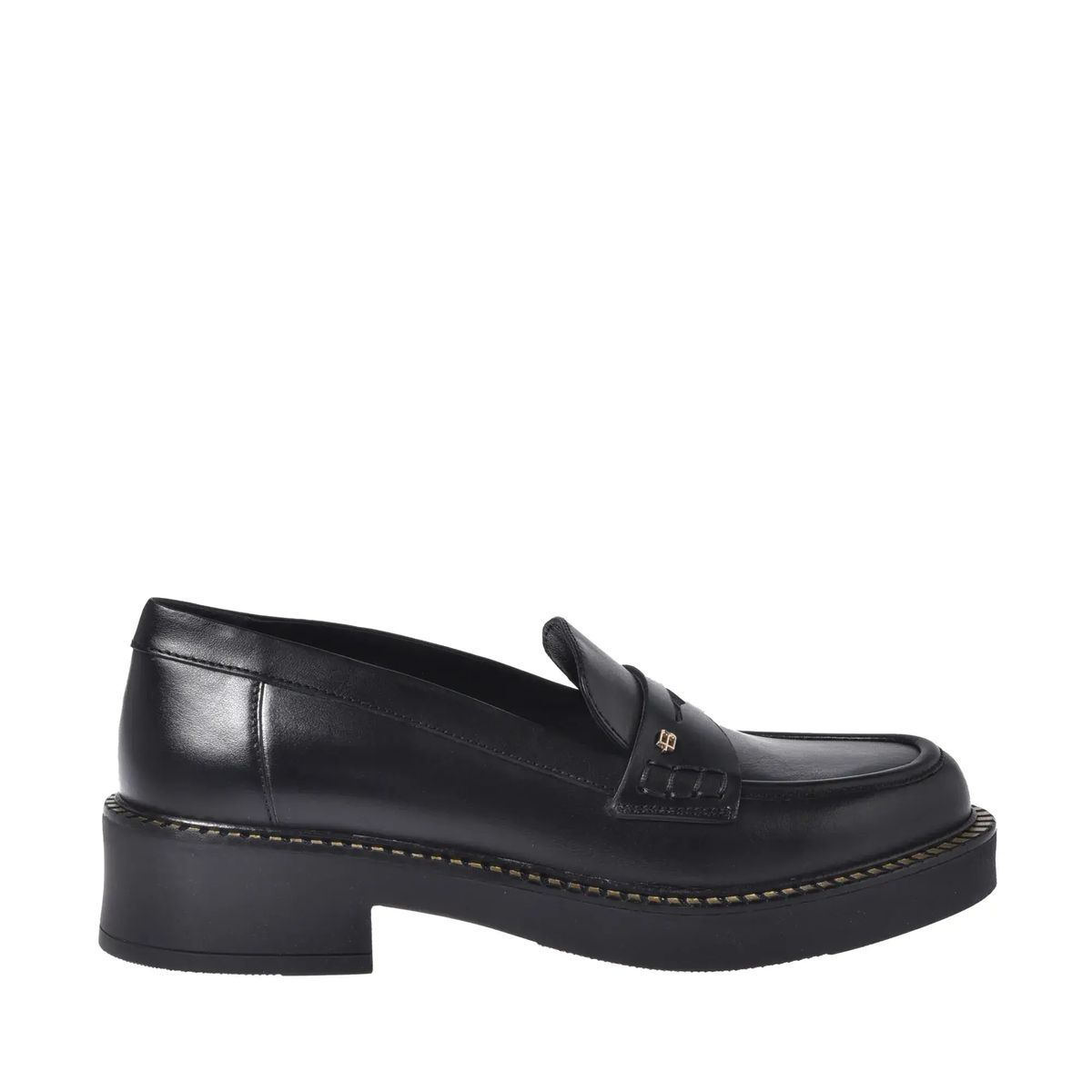 Schwarzer Lederplateau-Loafer mit Nieten