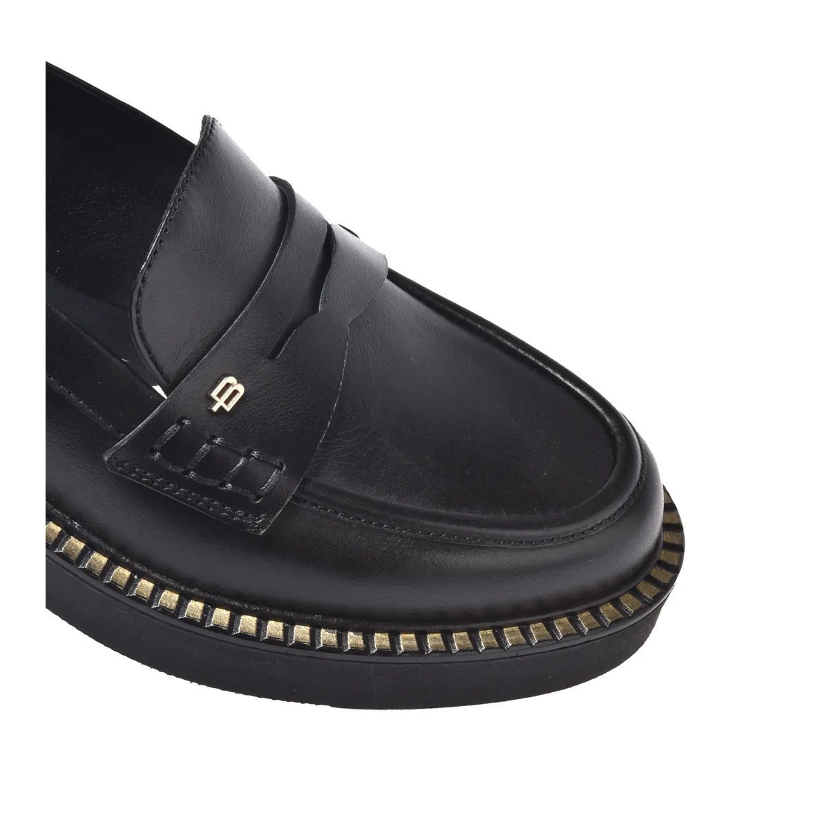Schwarzer Lederplateau-Loafer mit Nieten