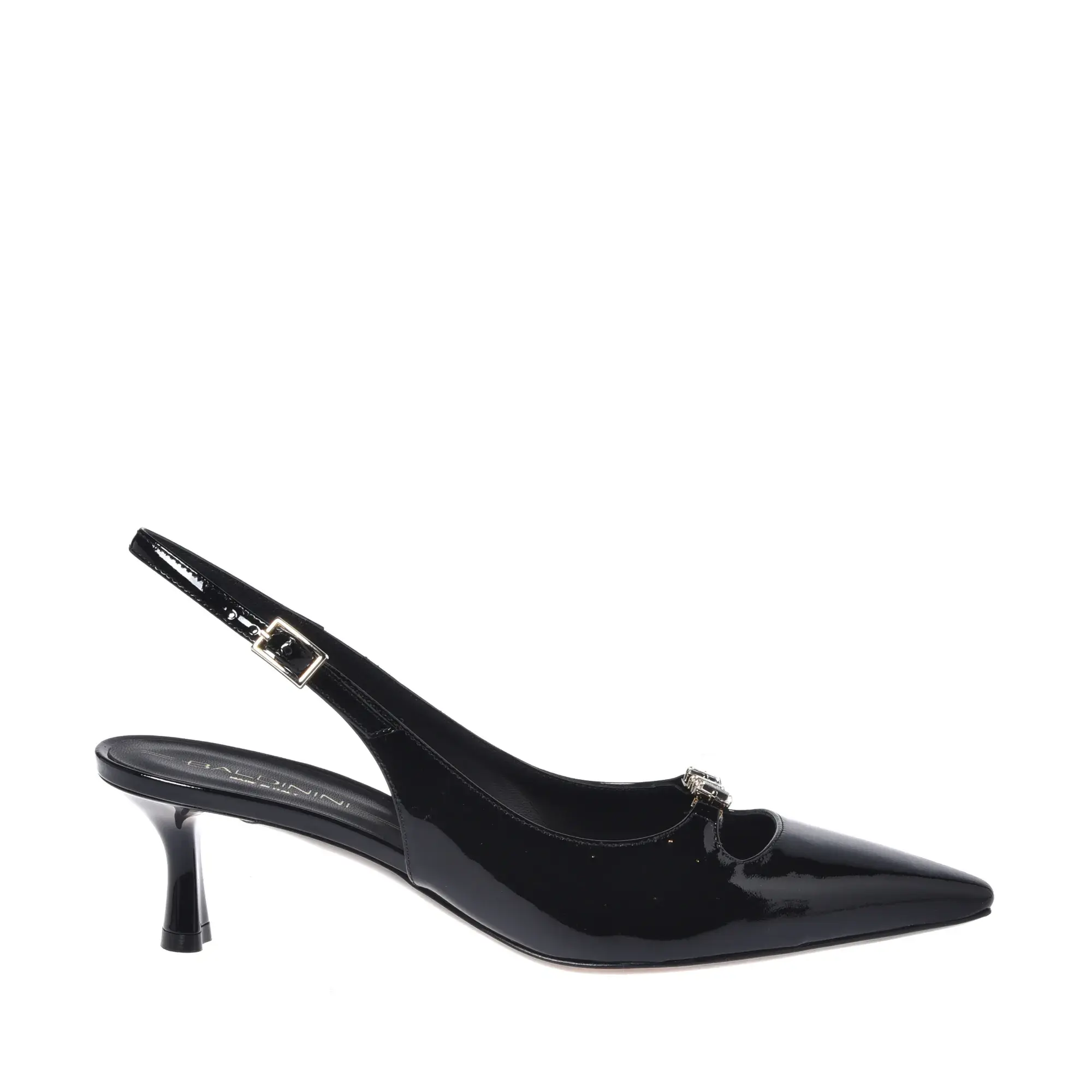 Schwarze Slingback-Pumps aus Lackleder