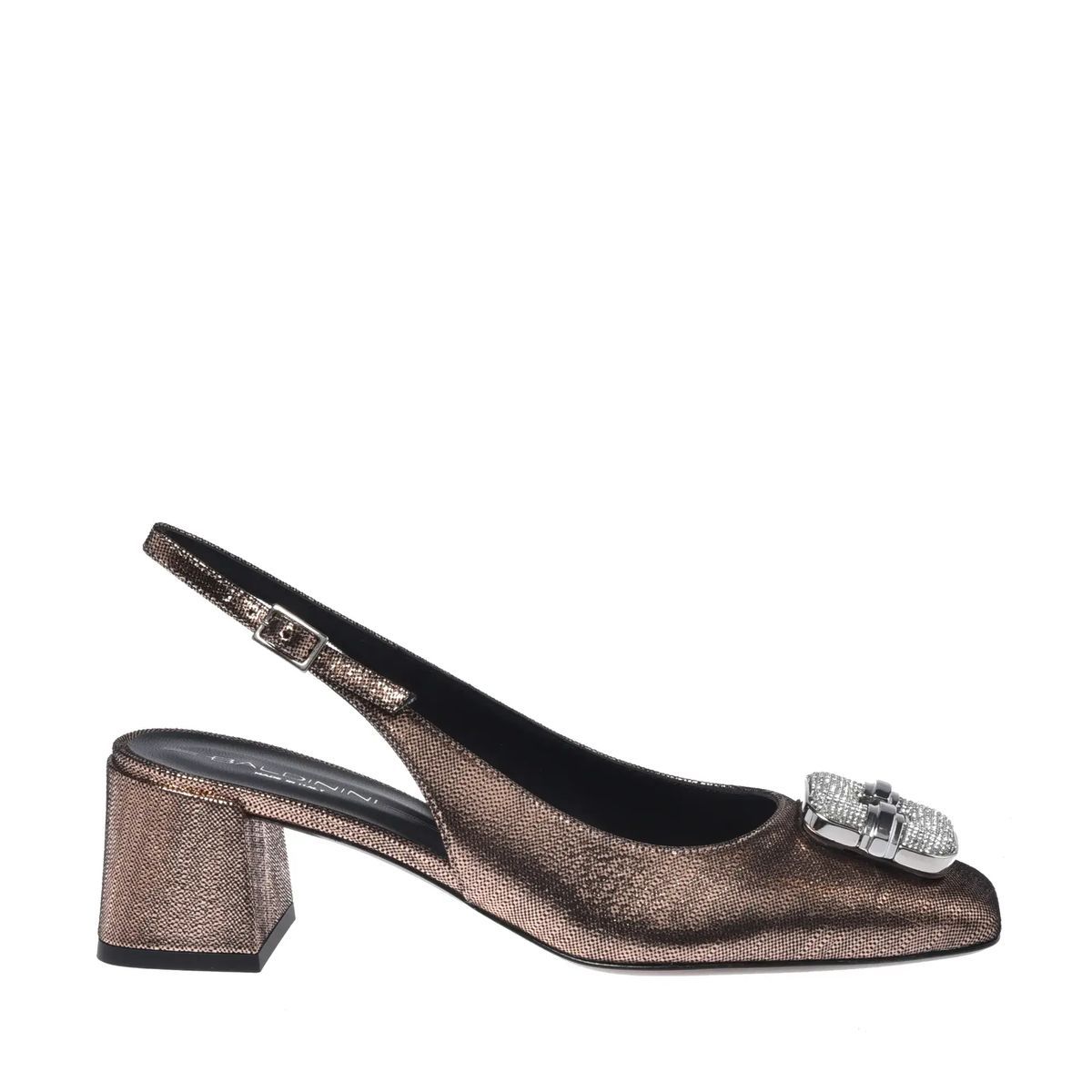 Bronzefarbene Slingpumps mit Schmuckschnalle