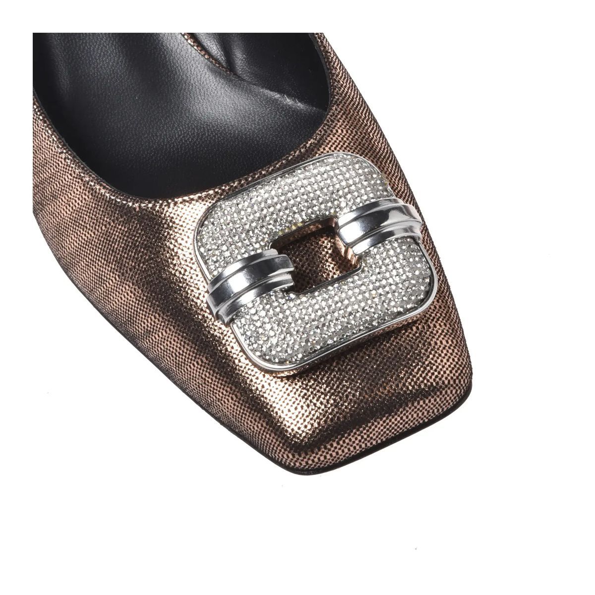 Bronzefarbene Slingpumps mit Schmuckschnalle