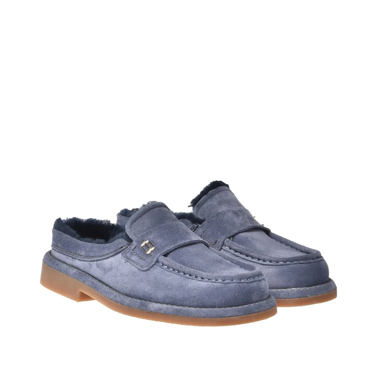 Suede Loafer-Mules mit Fellfutter
