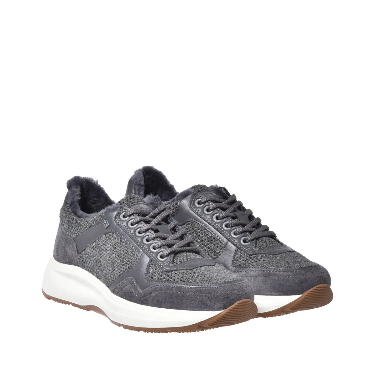 Graue Wildleder & Wollstoff Low-Top Sneaker