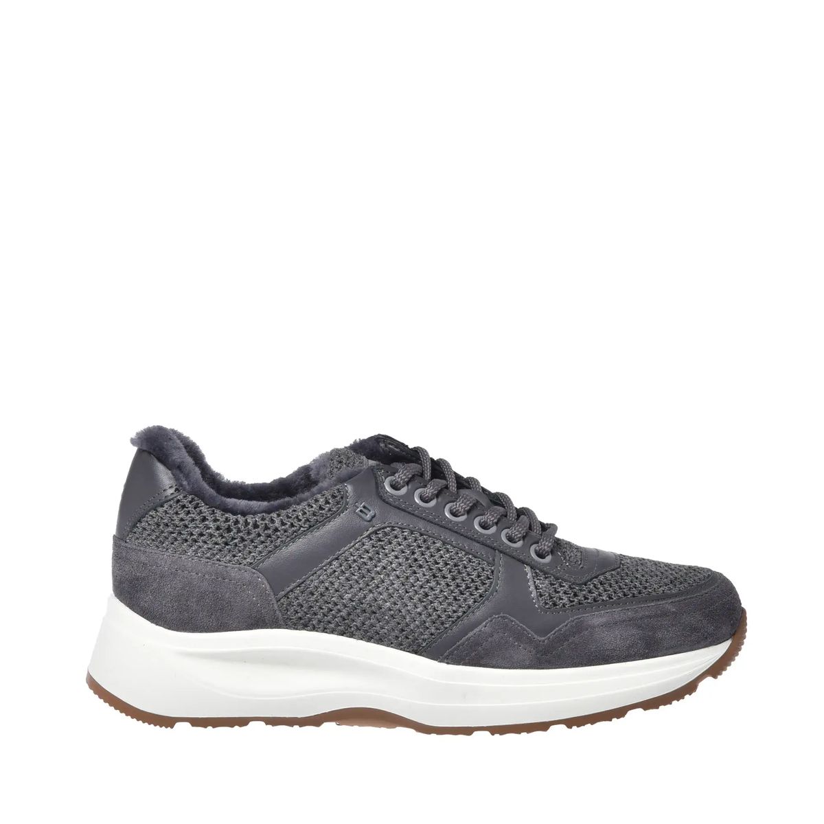 Graue Wildleder & Wollstoff Low-Top Sneaker
