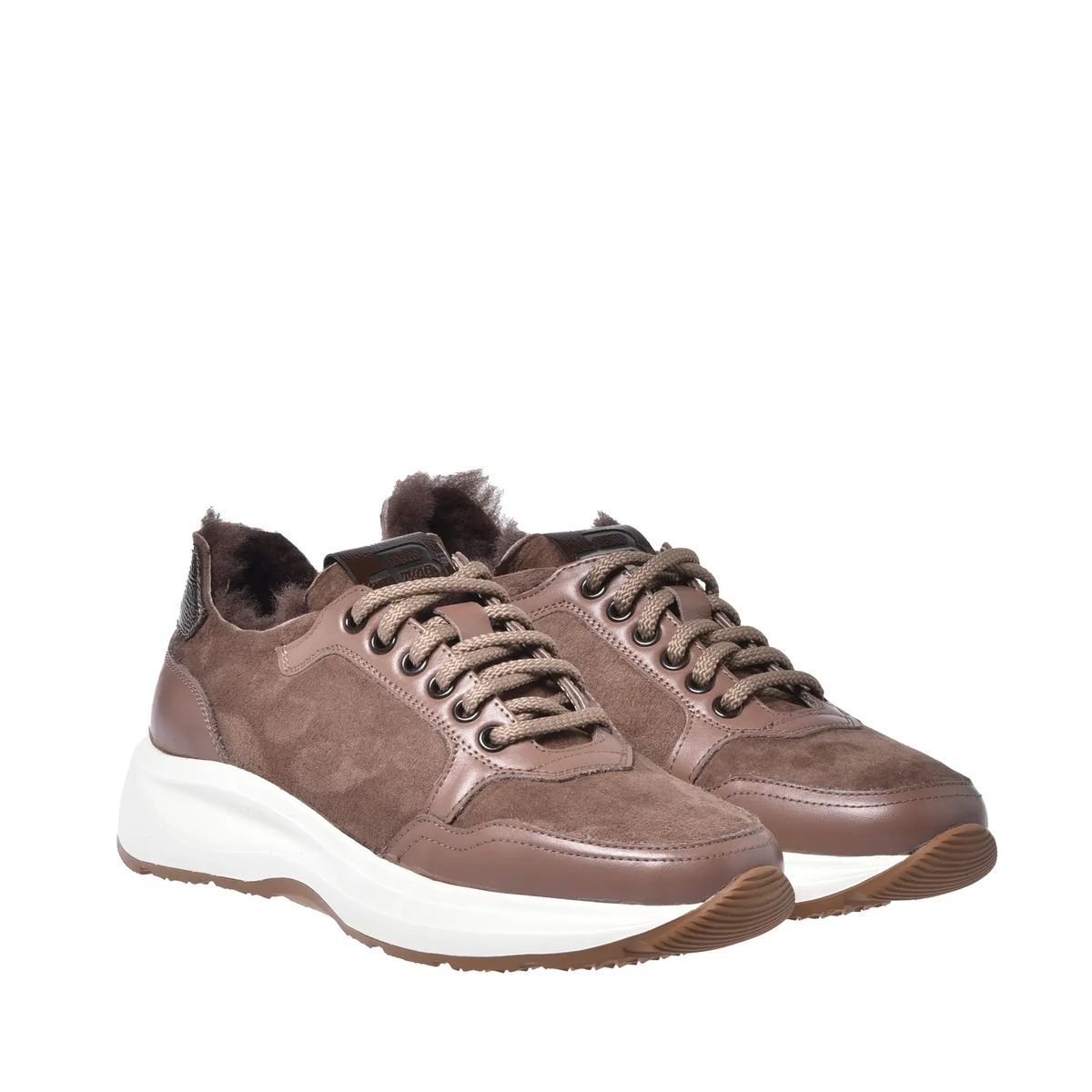 Sneaker aus Leder & Wildleder mit Shearlingfutter