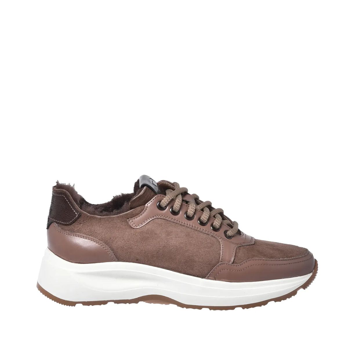 Sneaker aus Leder & Wildleder mit Shearlingfutter
