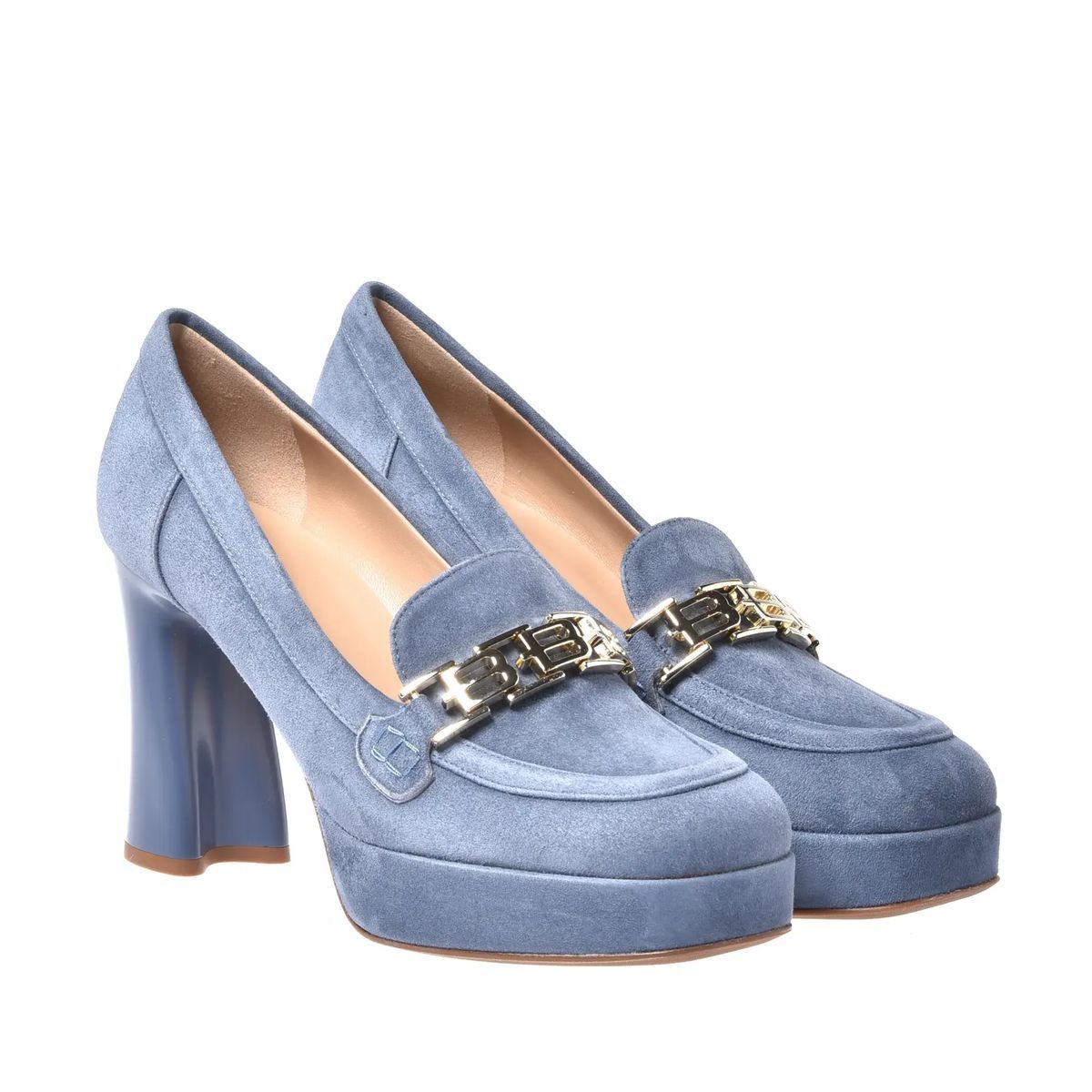 Blaue Wildleder-Plateau-Loafer-Pumps
