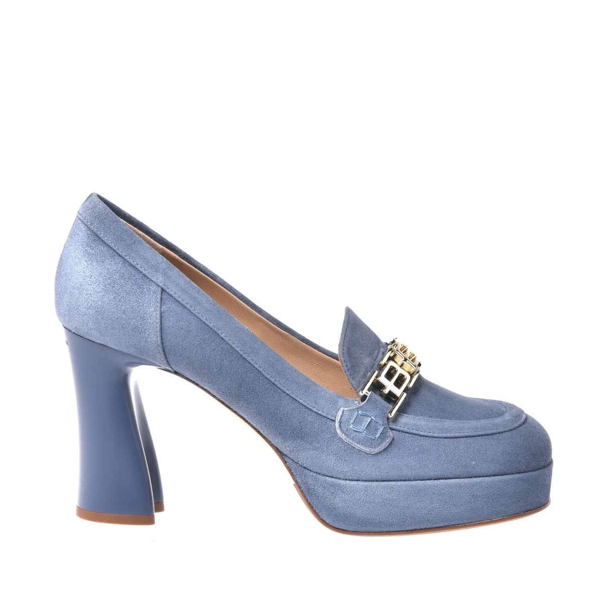 Blaue Wildleder-Plateau-Loafer-Pumps