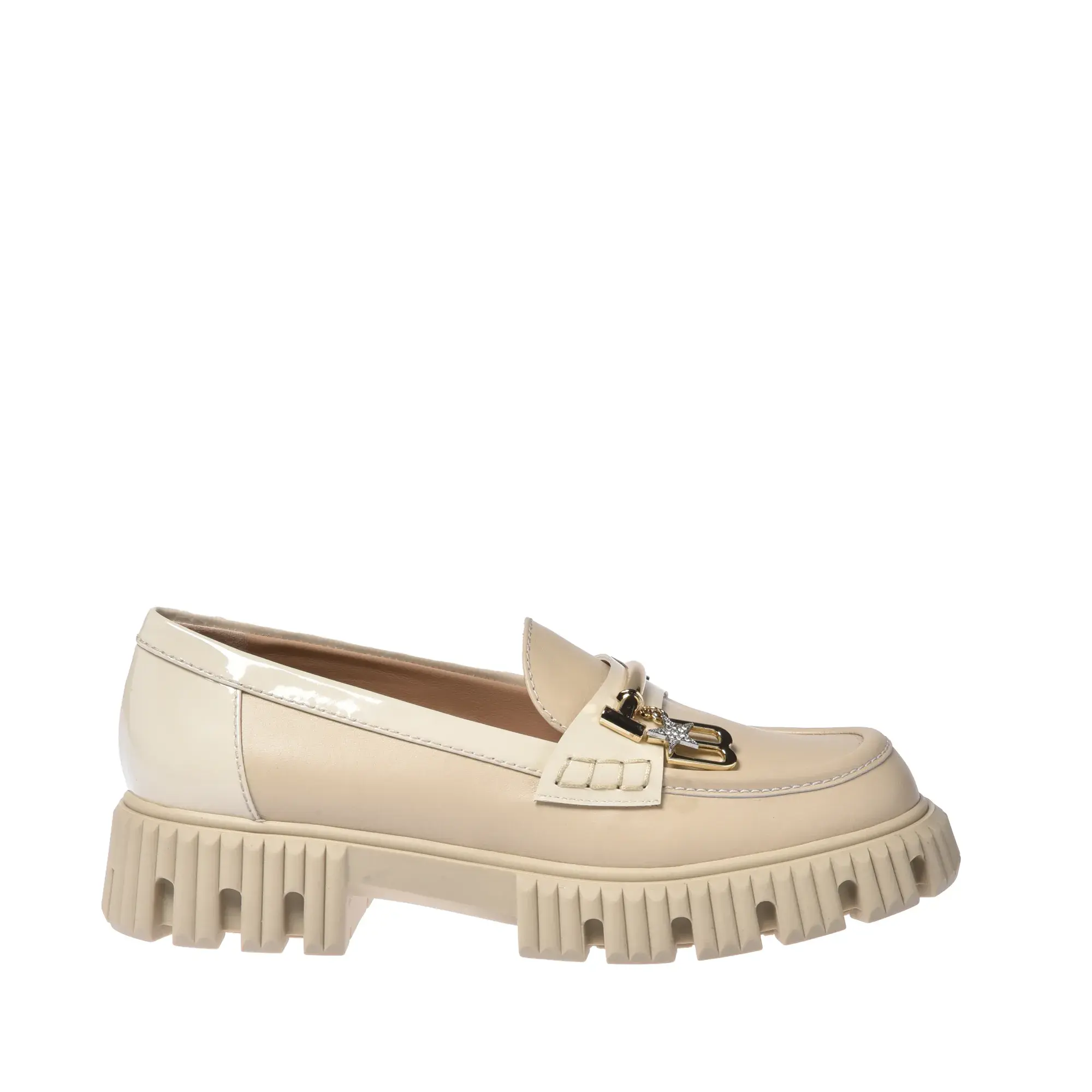 Lederloafer mit Profilsohle und Anhänger