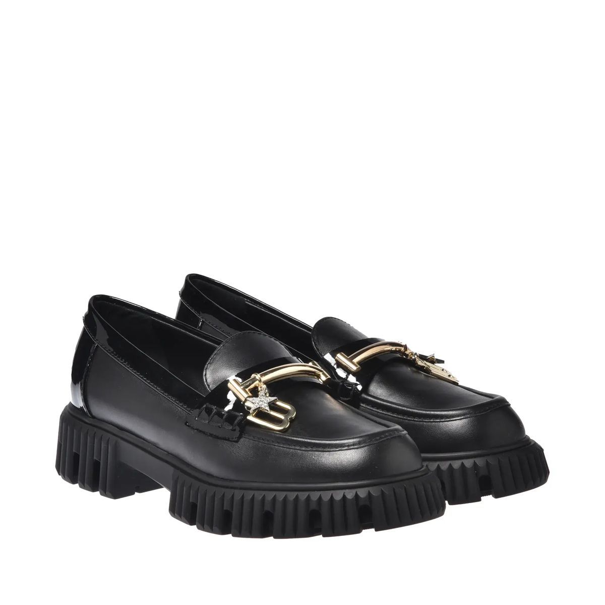 Schwarzer Leder Loafer mit Profilsohle