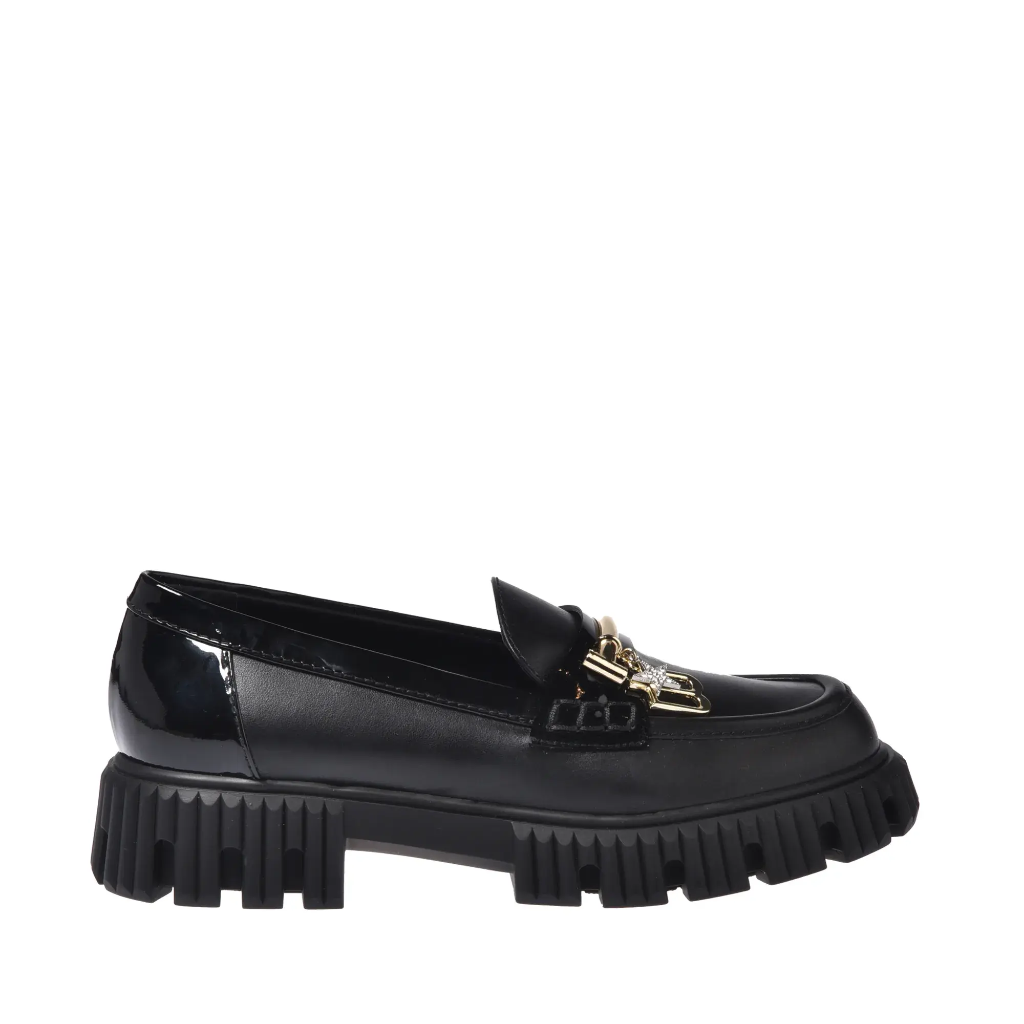 Schwarzer Leder Loafer mit Profilsohle