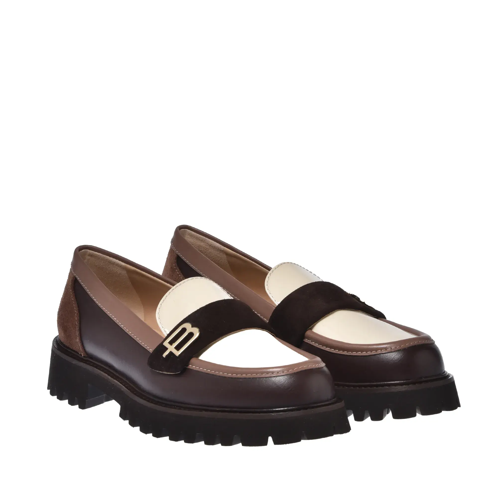 Tricolor Leder Loafer mit Profilsohle