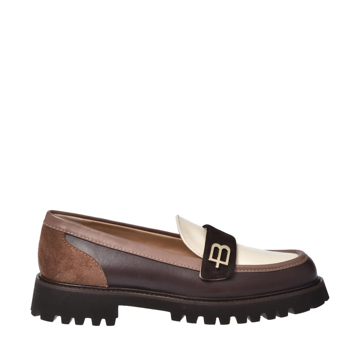 Tricolor Leder Loafer mit Profilsohle