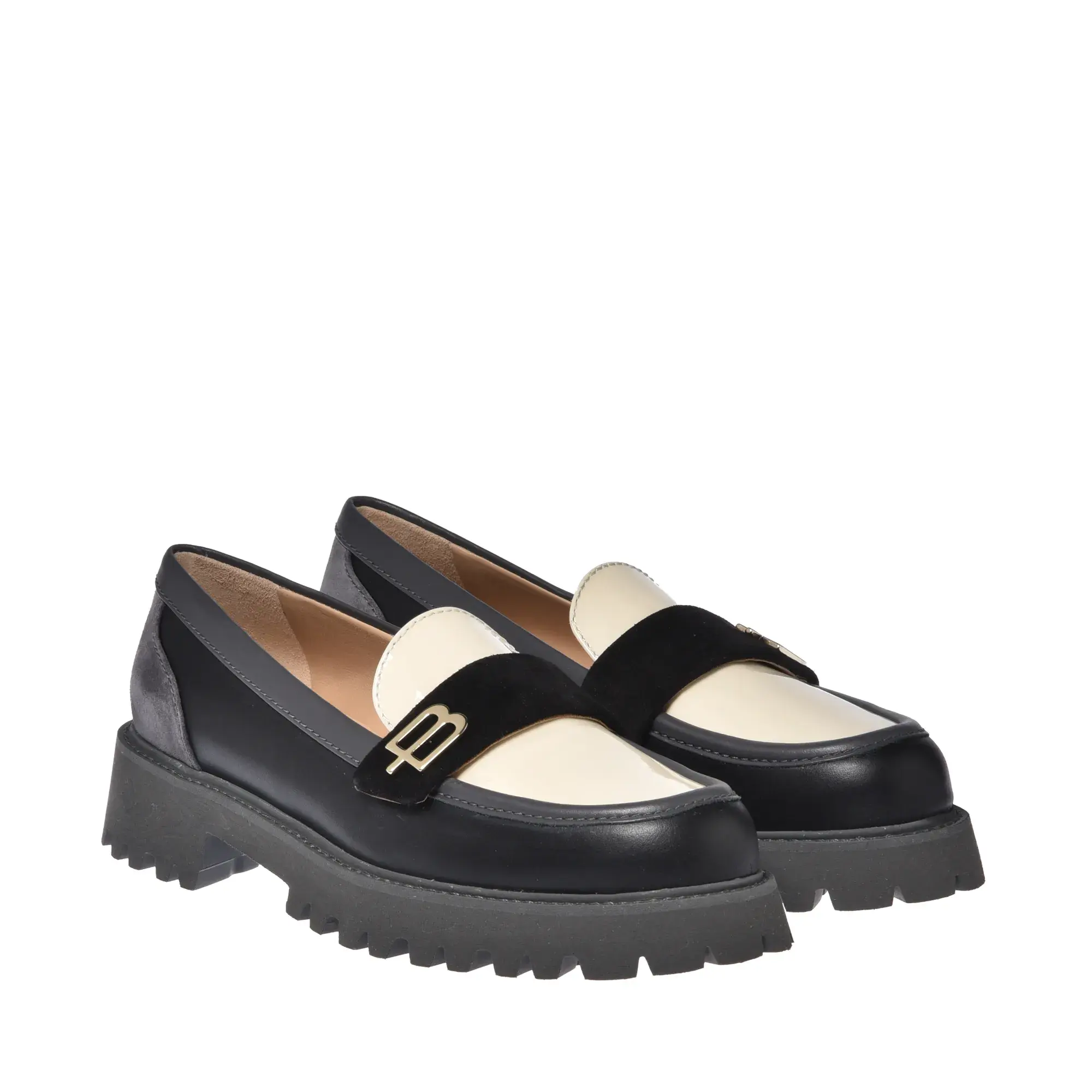 Zweifarbige Leder-Plateau-Loafer