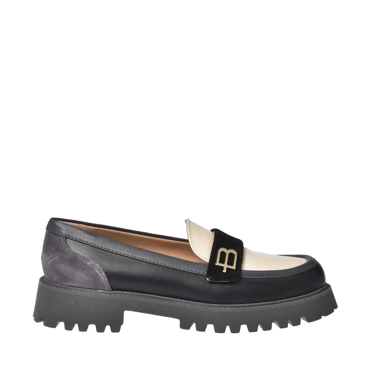 Zweifarbige Leder-Plateau-Loafer