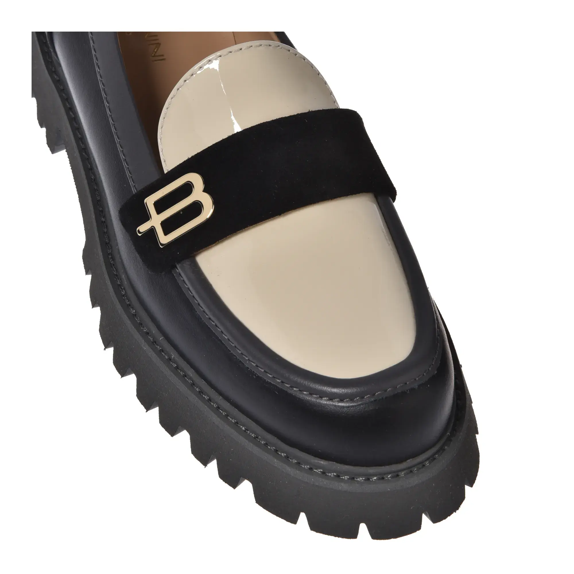 Zweifarbige Leder-Plateau-Loafer