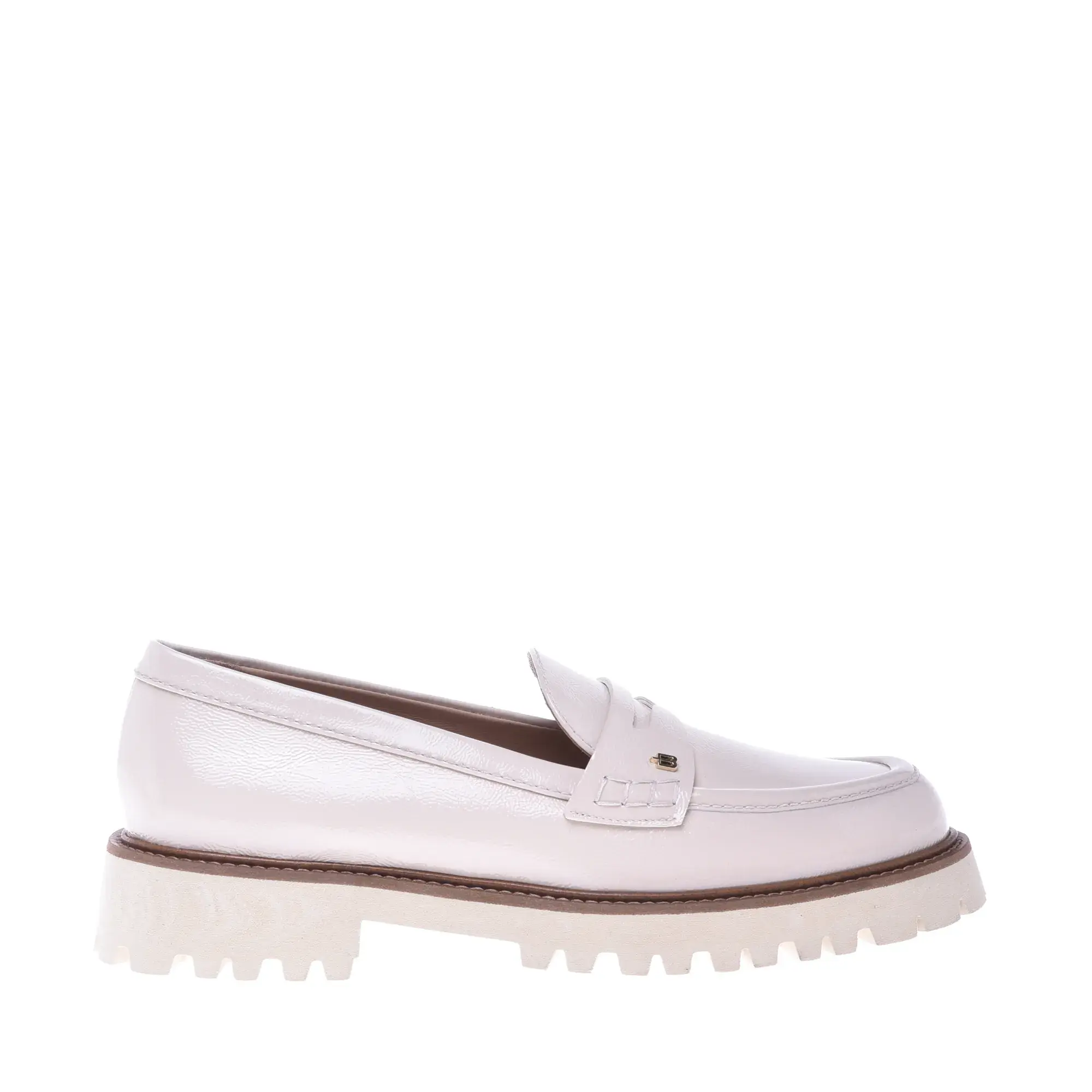 Creme Lackleder Loafer mit Profilsohle