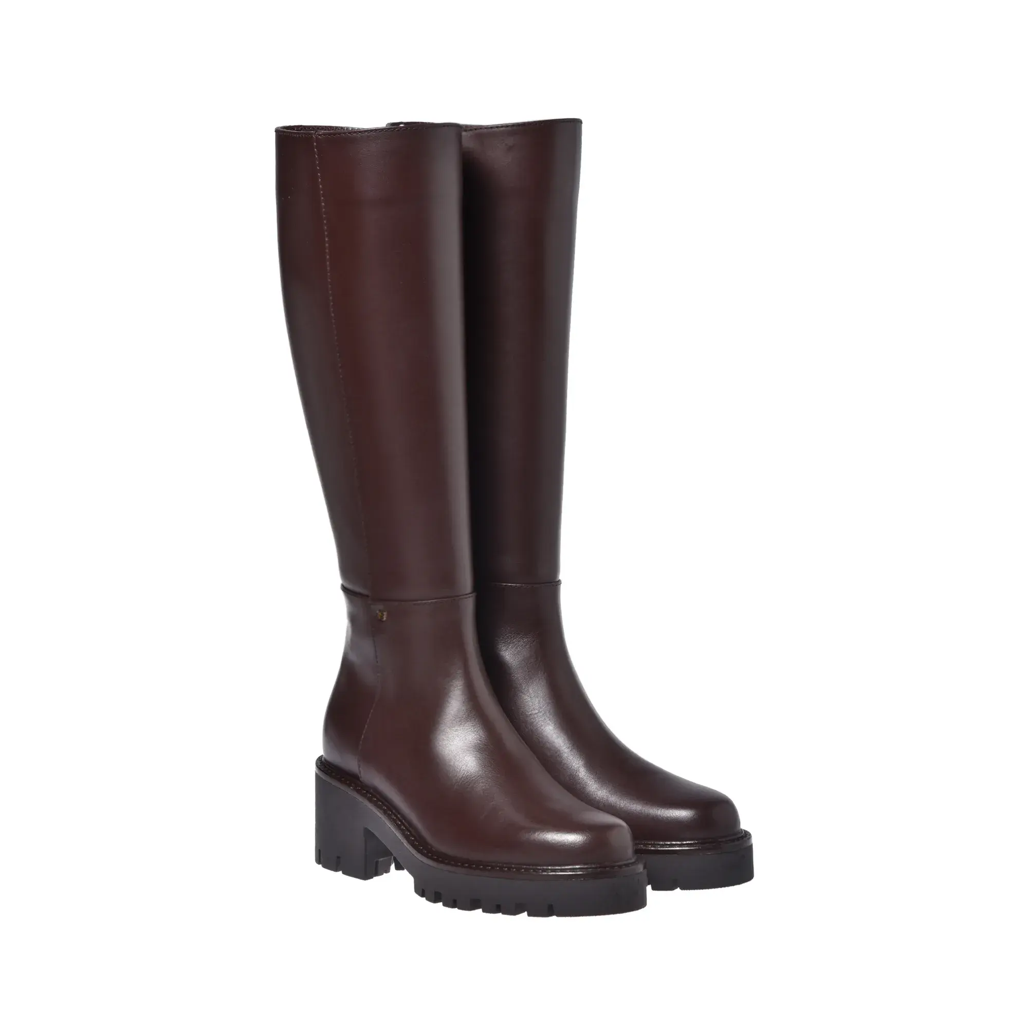 Braune Leder Kniehohe Stiefel