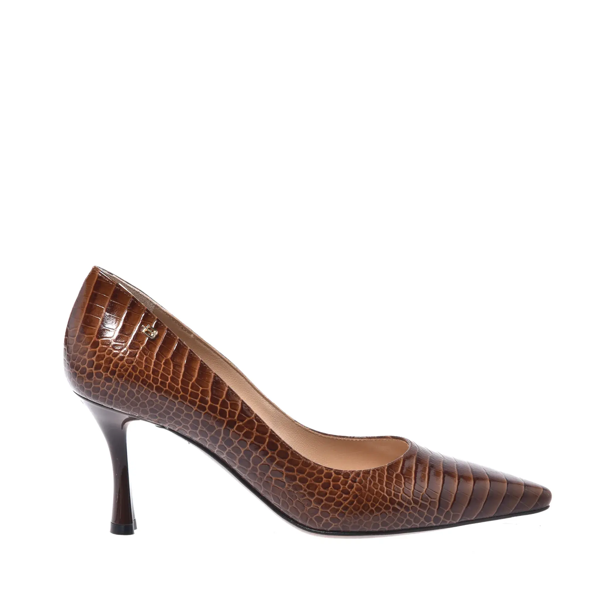 Pumps mit Kroko-Print und spitzer Zehenpartie