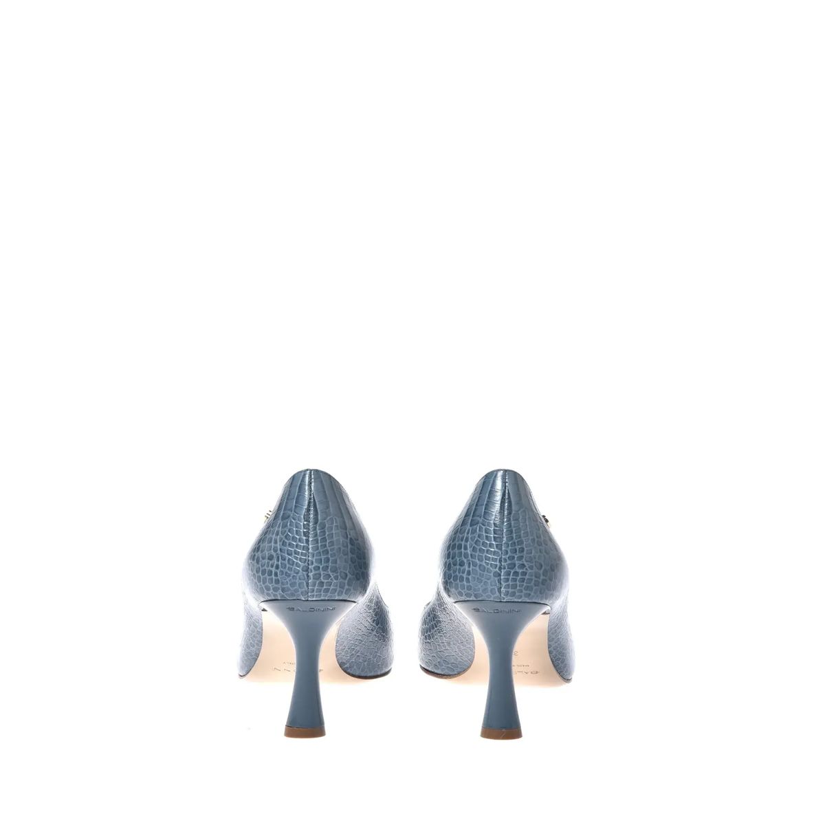 Blaue Pumps mit Krokoprägung und spitzer Zehenpartie